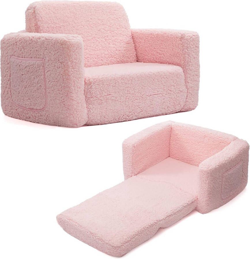 D&B Slaapbank Kinderbank Voor Kinderen Bank Opvouwbare 2-in-1 Bank Knuffelige Bank Kleur Roze Kinderzetel Kindersofa Speel en Slaapbank Lichte Bank Eenvoudige Reiniging
