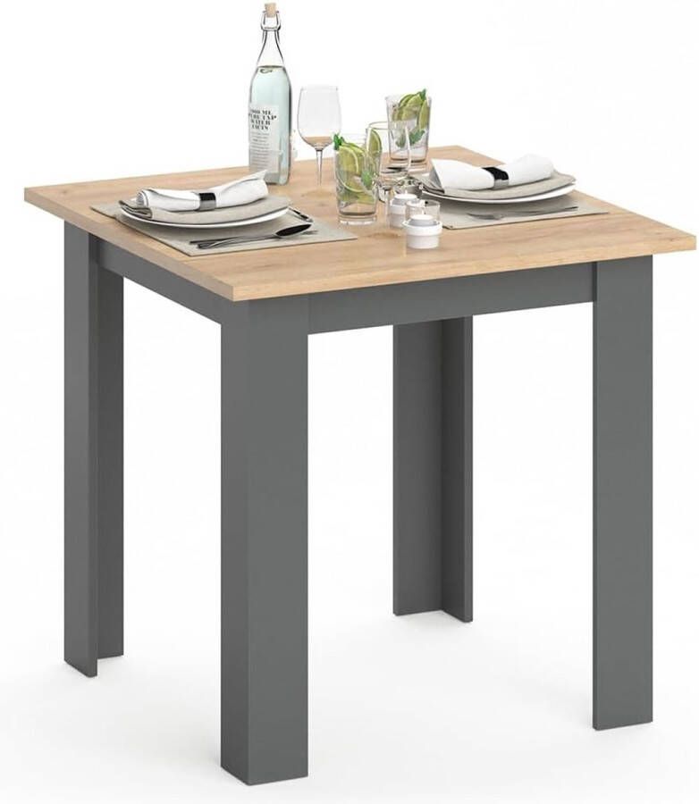 D&B Tafel Eetkamertafel 2 Persoons Tafel Hout -‎ 80x80x76 6 Cm Modern Stevige Tafel Kleur Eiken