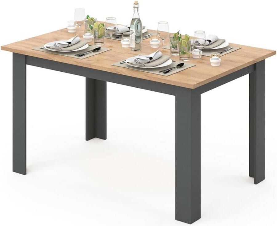 D&B Tafel Eetkamertafel 4 Persoons Tafel Hout -‎ 140 x 90 x 76 Cm Modern Stevige Tafel Kleur Eiken