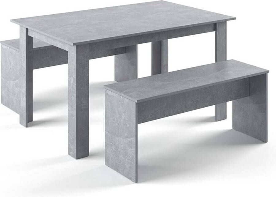 D&B Tafel Eettafel Set Met 2 Bankjes Compleet Eettafel Set Tafel 90 x 140 cm Kleur Beton