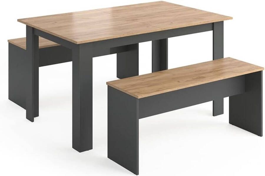 D&B Tafel Eettafel Set Met 2 Bankjes Compleet Eettafel Set Tafel 90 x 140 cm Kleur Krachtige Eik