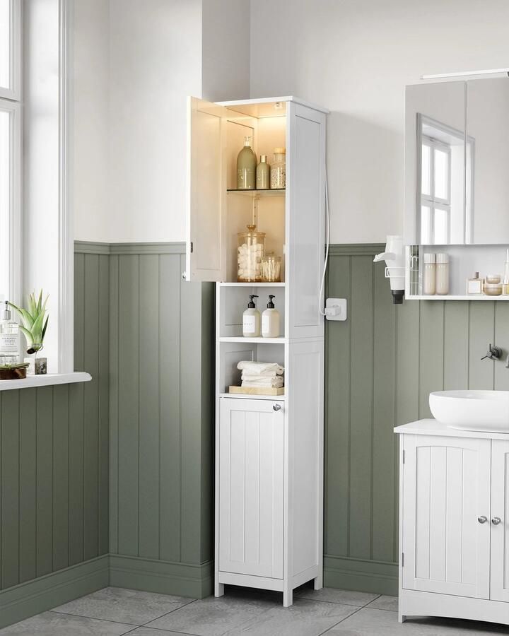 D-Store Badkamer Ladekast Opslagkast Sanitaire Verstelbare Planken Ingdbouwde Verlichting Modern en Strak Uiterlijk