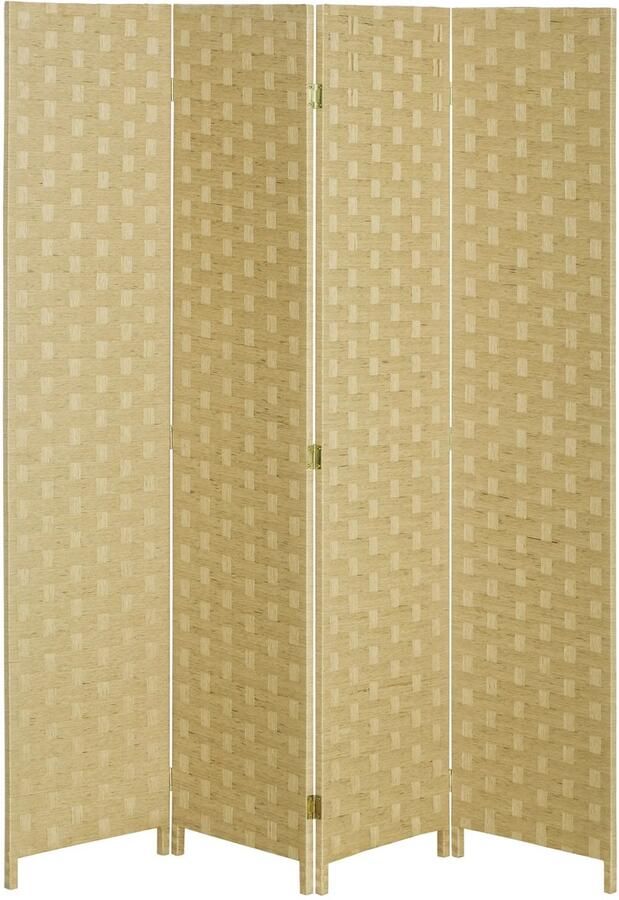 D-Store Houten Slaapkamerscherm met 4 Panelen Vouwscherm met Grenen Houtstructuur Rieten Coating Privacy Scherm Opvouwbaar 4 Panelen