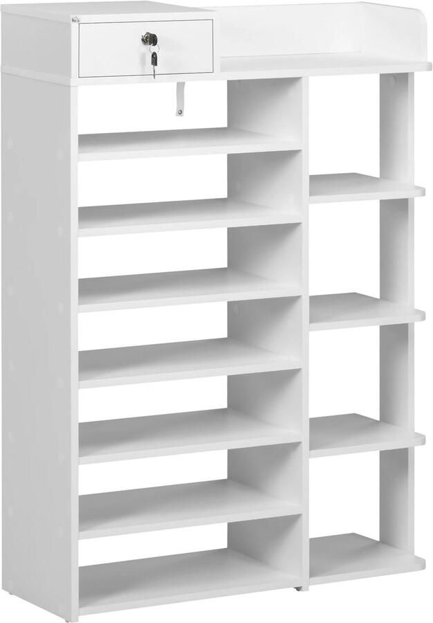 D-Store Multifunctioneel Schoenenrek Gangrek met Meerdere Functies 11 Planken + Afsluitbaar Compartiment Anti-slipkussens tegen Krassen