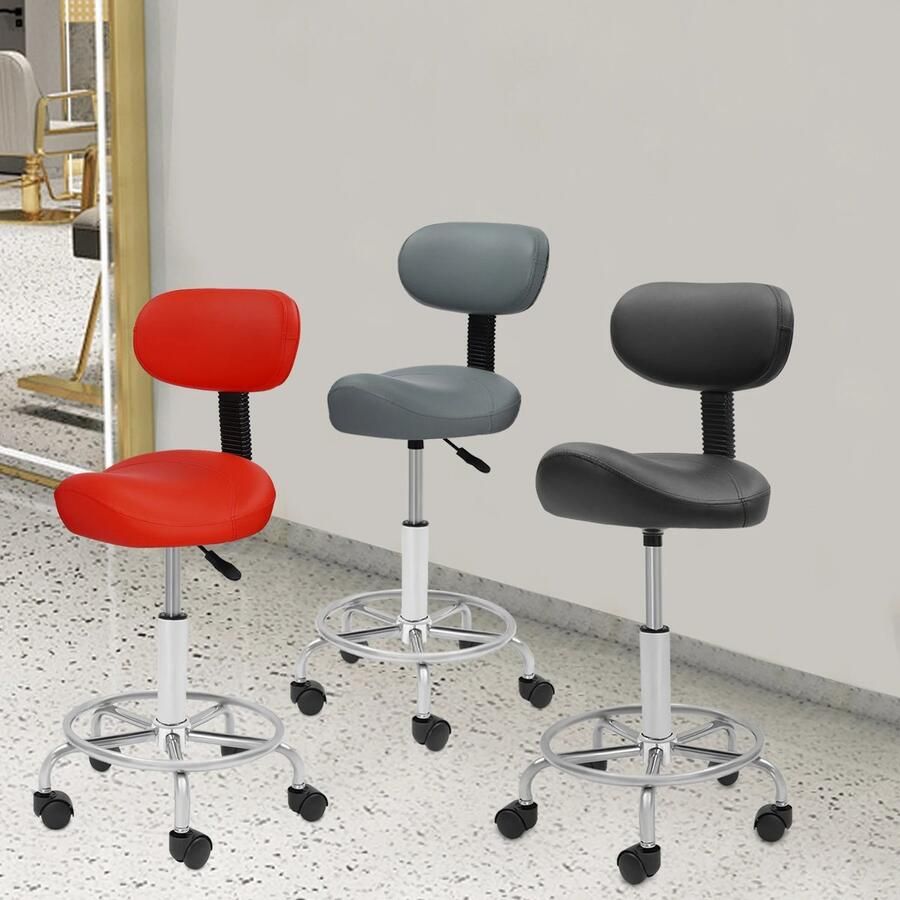 D-Store Rode Roterende Barkruk met Rugleuning Roterende Zadelkruk Slijtvast Kunstleder Ingebouwde Gaslift Verchroomd Onderstel