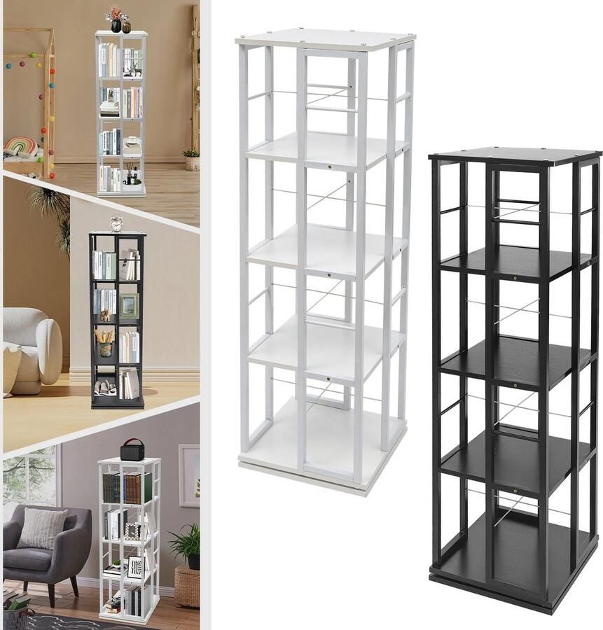 D-Store Roterende Boekenkast 4-Tier 360 ° Boekenplank Boekenmeubel Modern Design Ultiem Gebruiksgemak Stevig Ontwerp