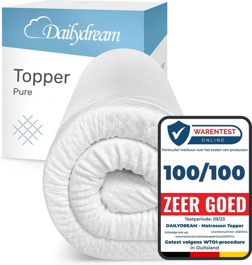 Dailydream Pure Topper Model M 50 bis 90kg lichaamsgewicht 120x200x5cm Traagschuim Rug- & Zij-slaper Topmatras Topper Matras Topdekmatras - Foto 2