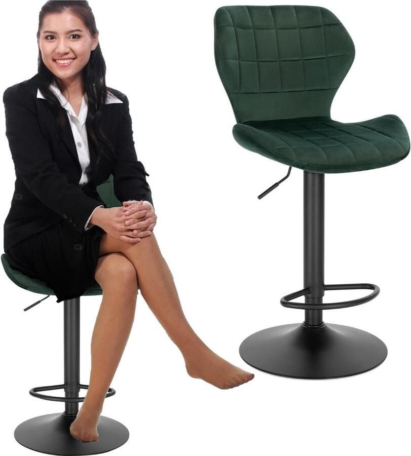 Dailysupplies Barkruk Barkrukken met Rugleuning Velvet Donker Groen