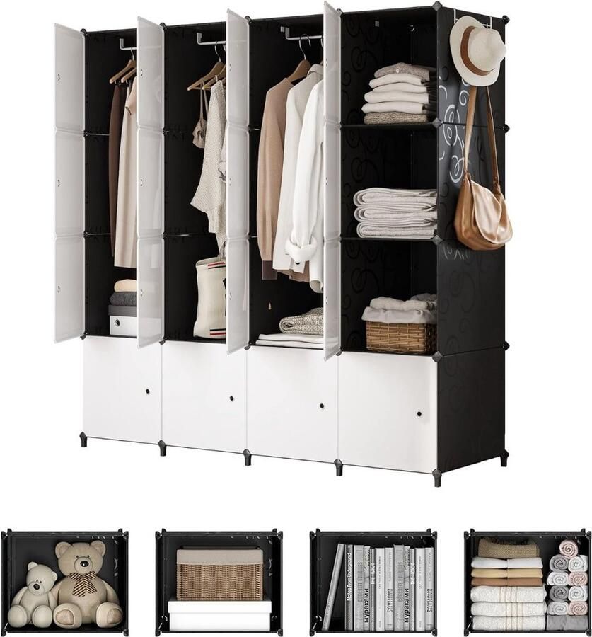 DailySupplies Dressing Kasten Kledingkast Kledingkasten Slaapkamer Organizer Zwart met Wit