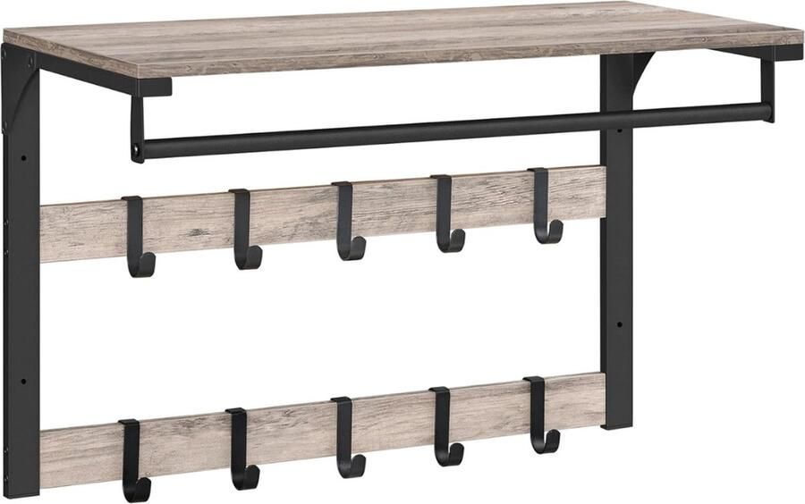 DailySupplies Kapstok Wandkapstok met Hoedenplank Kapstok Hangend met Plank Gardaroberek Hout Industrieel Licht Bruin
