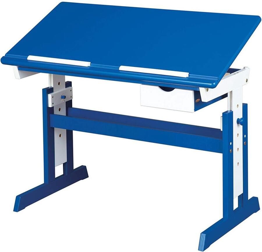 Dailysupplies Kinderbureau Kindertafel voor Jongen en Meisje Tekentafel met Stoeltjes Verstelbaar Blauw met Wit