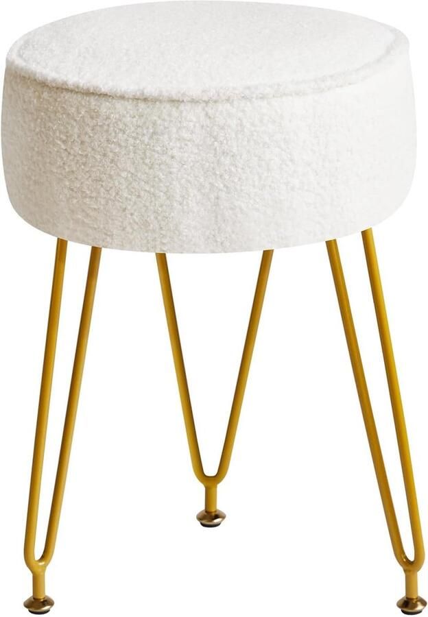 Ronde Teddy Velvet Voetenbank Make-up Kaptafel Kruk Bijzettafel Velours Kaptafel Stoel Puff Sofa Kruk voor Woonkamer Slaapkamer Wit WBD009W