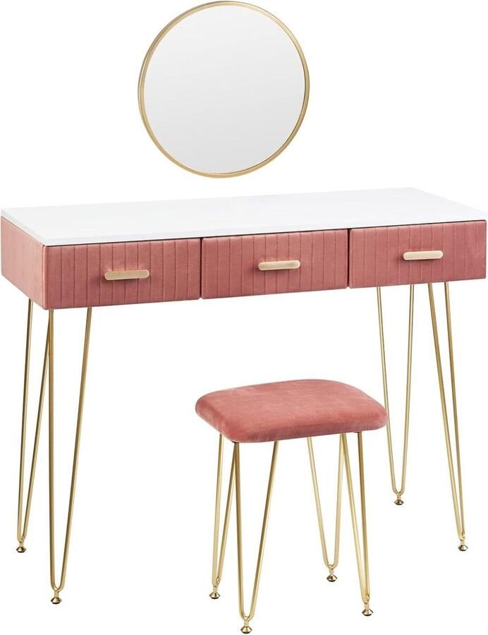 DailySupplies Make Up Tafel met Spiegel Kaptafel Voor Vrouwen & Meisjes Wit met Roze