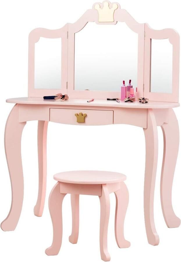 DailySupplies Make up Tafel voor Meisjes Kaptafel Make up Tafel met Spiegel Licht Roze