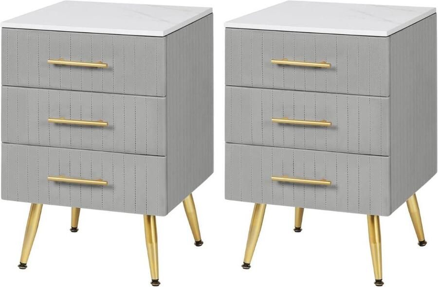Dailysupplies Nachtkastje set van 2 Nachtkastjes Industrieel Kastje met Lades Grijs