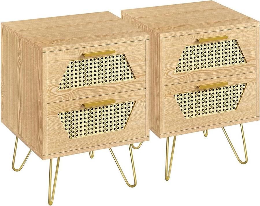 Dailysupplies Nachtkastje set van 2 Nachtkastjes Industrieel Kastje met Lades Hout