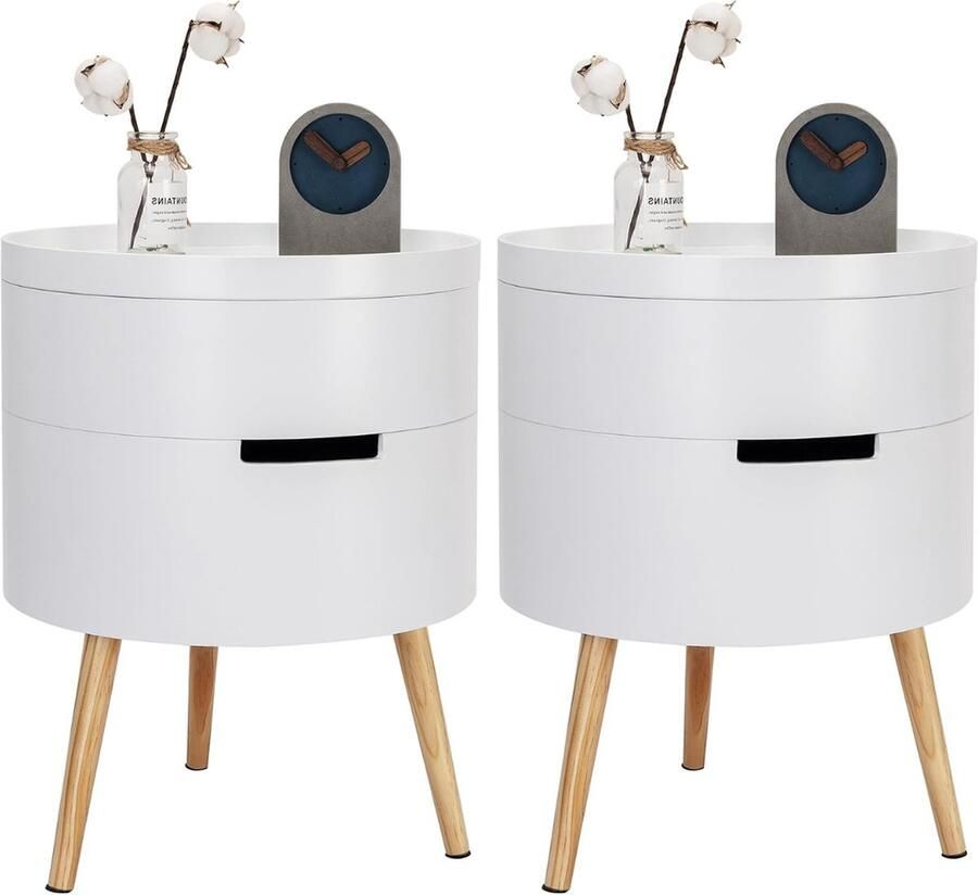 DailySupplies Nachtkastje set van 2 Nachtkastjes Industrieel Kastje met Lades Wit