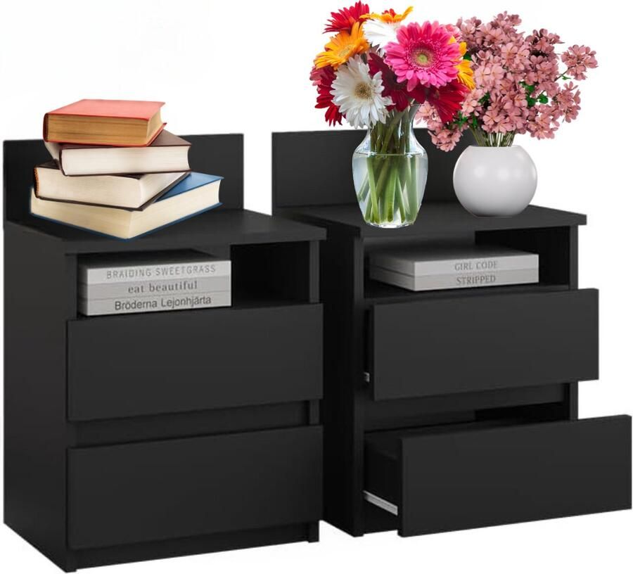 Dailysupplies Nachtkastje set van 2 Nachtkastjes Industrieel Kastje met Lades Zwart