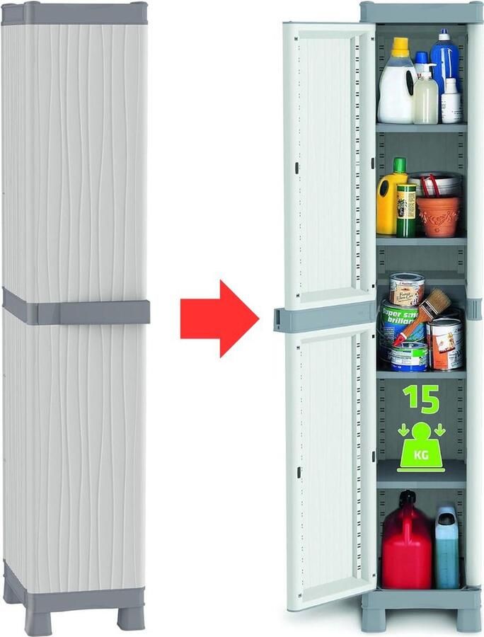 DailySupplies Tuinkast Tuinkist Tuinkasten voor Buiten Tuinberging Kunststof 45x35x180cm Licht Grijs