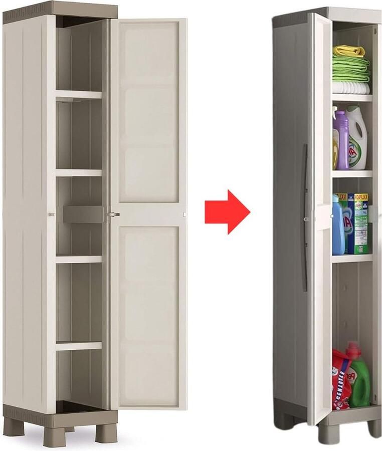 DailySupplies Tuinkast Tuinkist Tuinkasten voor Buiten Tuinberging Kunststof 45x35x180cm Taupe