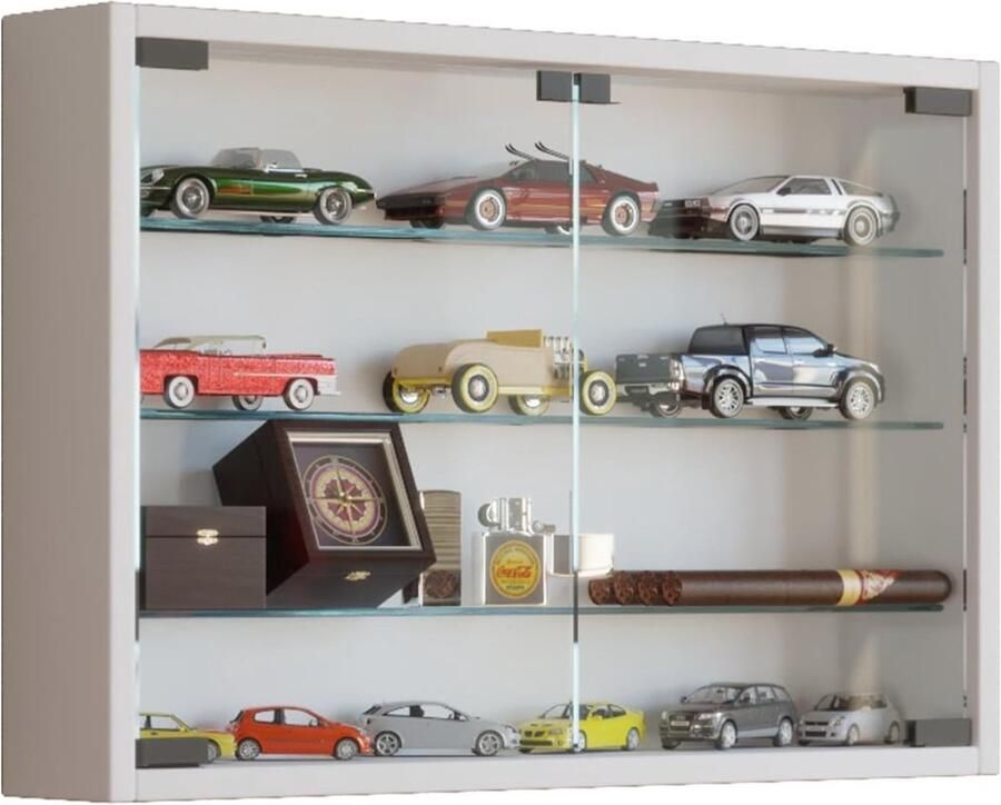 DailySupplies Vitrinekast met Glas Vitrinekasten Woonkamer 10x40x60 Wit