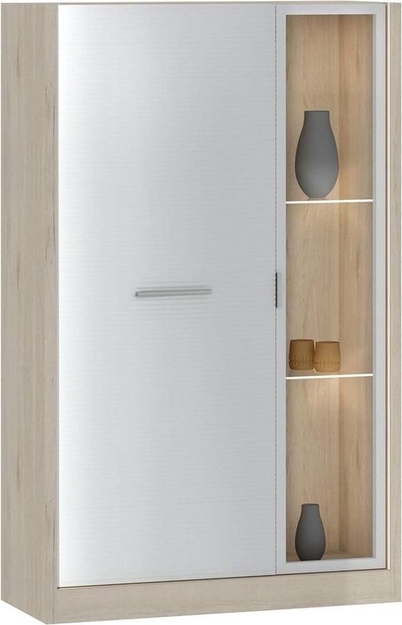 Dailysupplies Vitrinekast met led Verlichting Vitrinekast met Glas Vitrinekasten Woonkamer 35x95x120cm Bruin