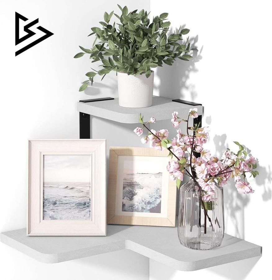DailySupplies Wandplank Houten Plank Wandmontage Hoekrek Display Decor Hoekplank Organizer voor Slaapkamer Keuken Badkamer 3 Stuks Wit