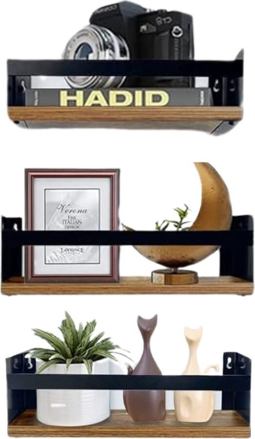 Dailysupplies Wandrek Industrieel Wandplank Zwevend Wandkast Hout met Zwart