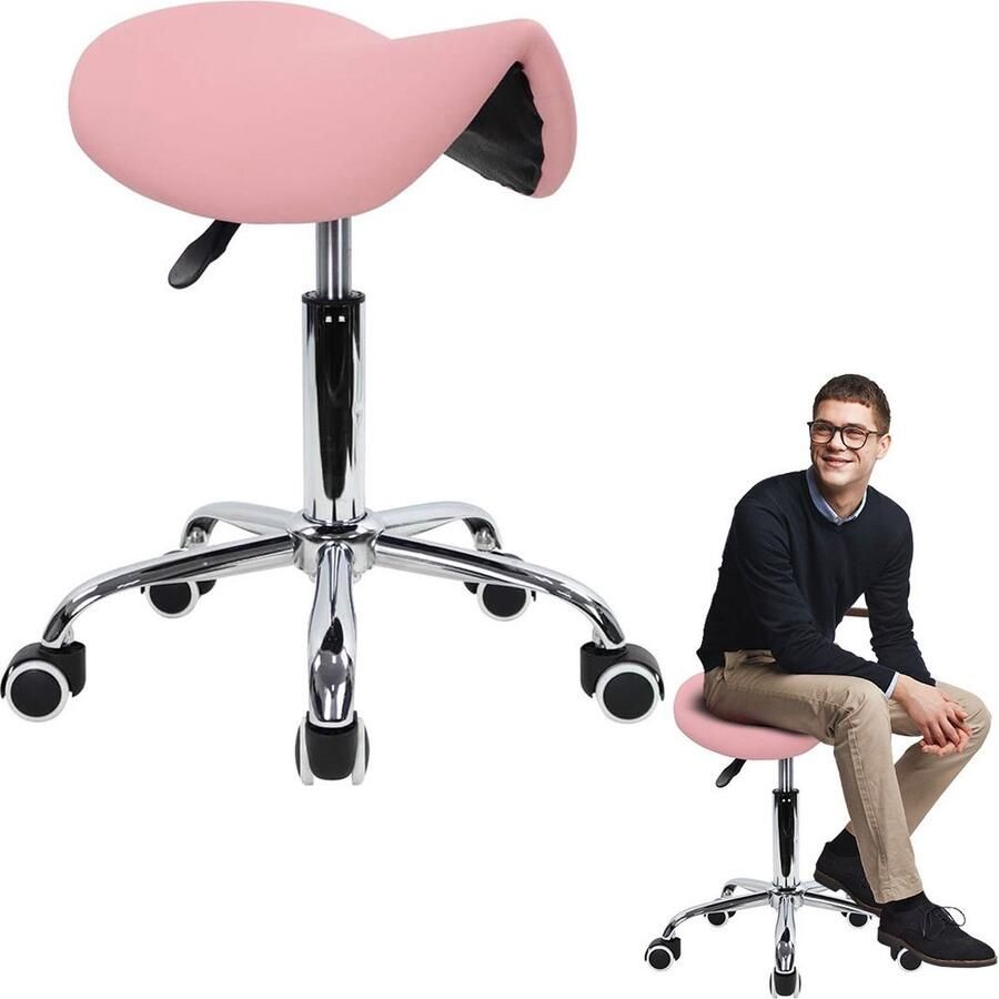 DailySupplies Zadelkruk op Wielen Kapperskruk Ergonomisch Tabouret Roze
