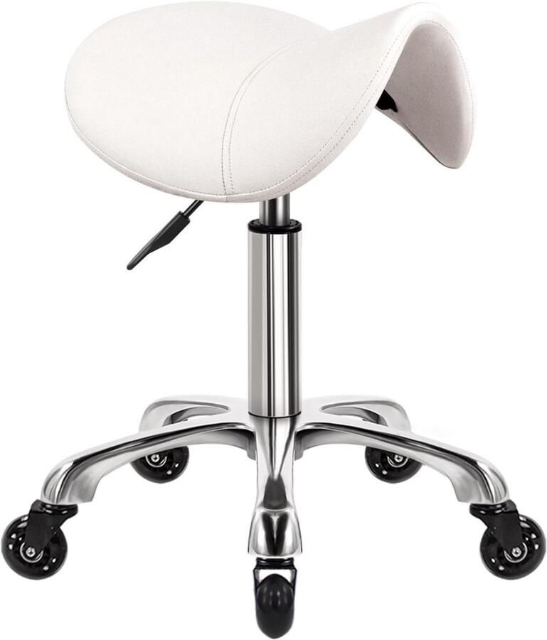 DailySupplies Zadelkruk op Wielen Kapperskruk Ergonomisch Tabouret Wit