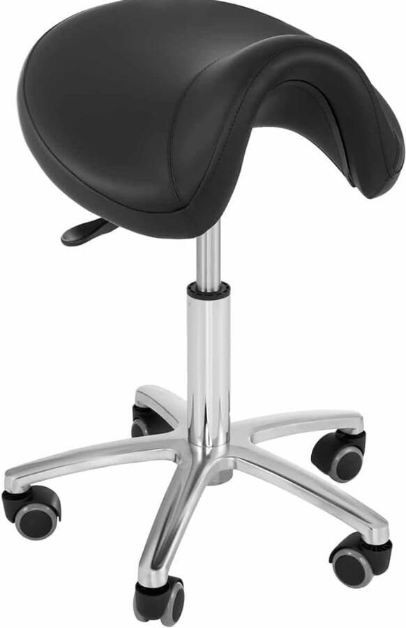 DailySupplies Zadelkruk op Wielen Kapperskruk Ergonomisch Tabouret Zwart en Zilver