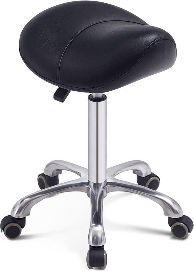 DailySupplies Zadelkruk op Wielen Kapperskruk Ergonomisch Tabouret Zwart