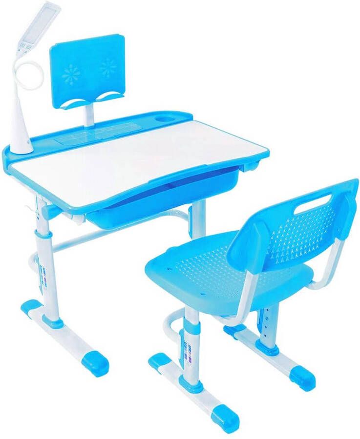 Dailysupplies Kinderbureau met Bureaustoel Kindertafel voor Jongen en Meisje Tekentafel met Stoeltjes Verstelbaar Blauw met Wit