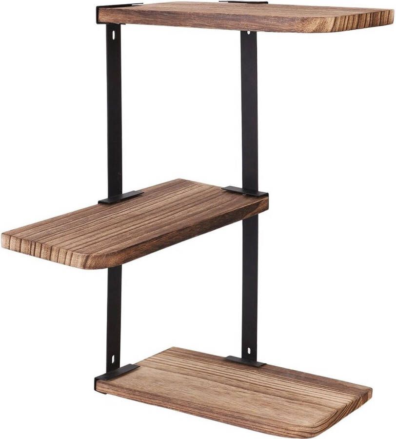 Dailysupplies Rustieke Industriële Houten Plank Wandmontage Hoekrek Display Decor Hoekplank Zwevende Wandplank Organizer voor Slaapkamer Keuken Badkamer