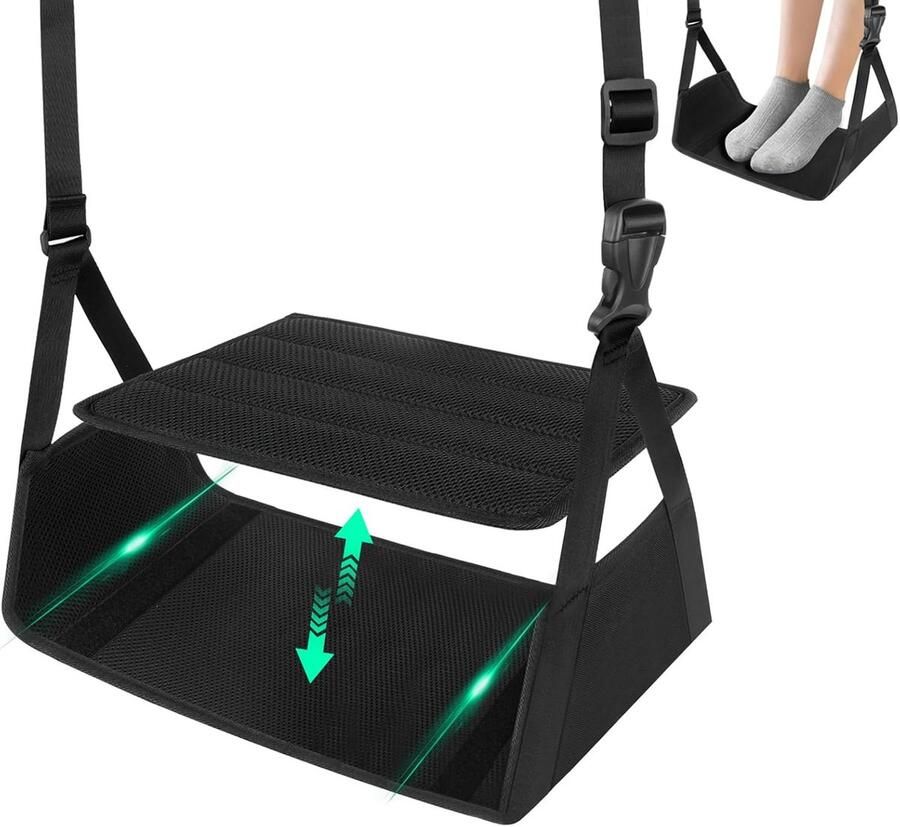 Daity 1-pack Voetensteun voor Vliegtuig voetenbank voor in het vliegtuig met 2-in-1 verwijderbaar ondersteuningskussen verstelbare voetenbank met verdikt traagschuim（25*23cm）