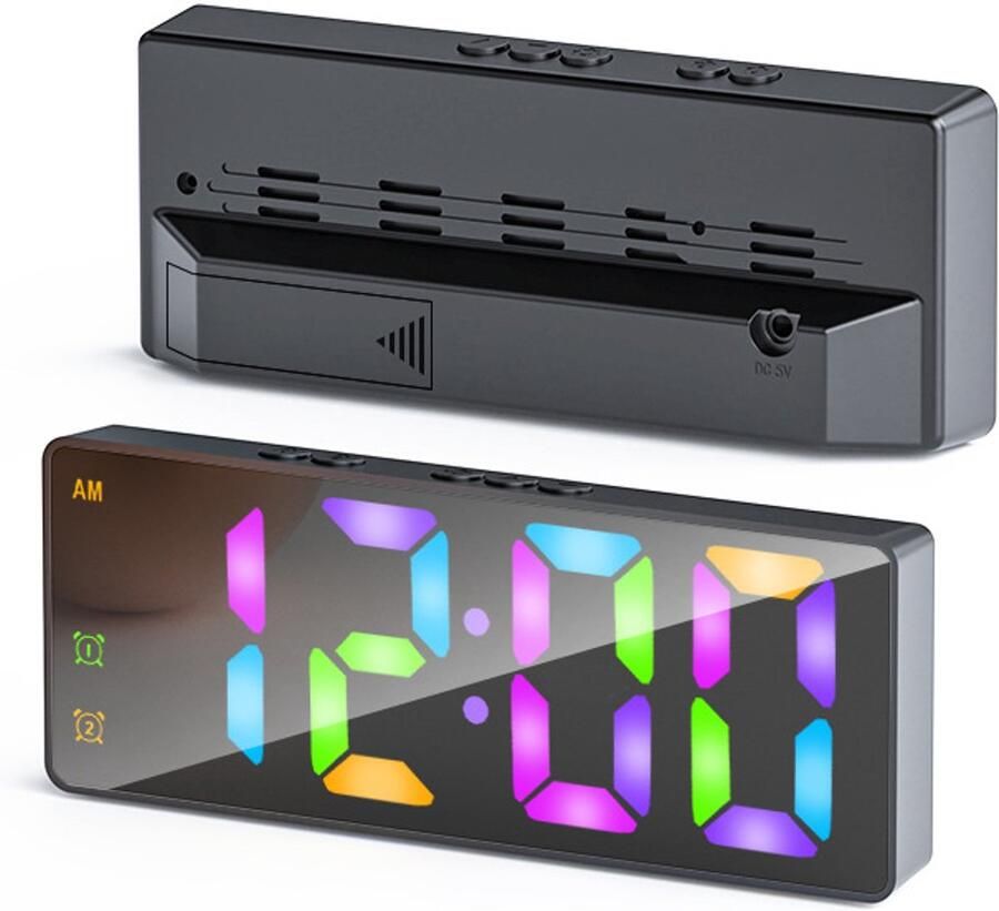 Daity 1 stuk digitale wekker spiegel LED elektronische klok groot display instelbare helderheid dubbele voeding snooze-modus geschikt voor slaapkamer bureau kantoor