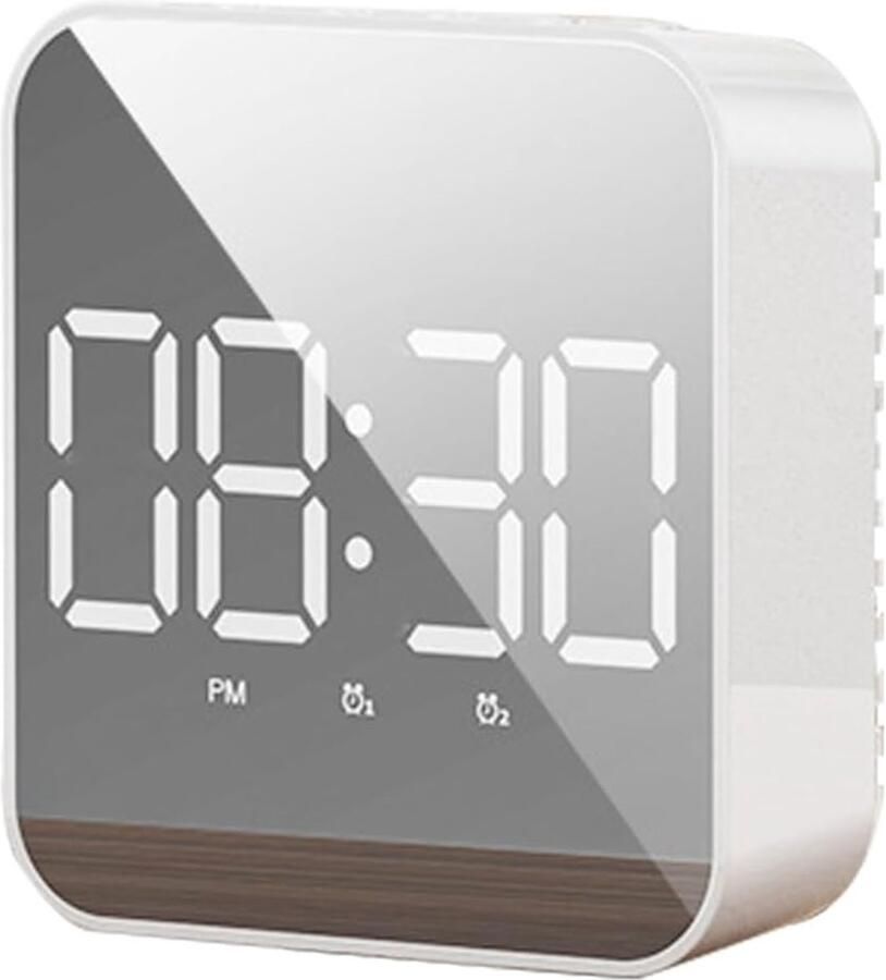 Daity 1 stuk digitale wekker spiegel LED elektronische klok groot display instelbare helderheid dubbele voeding snooze-modus geschikt voor slaapkamer bureau kantoor