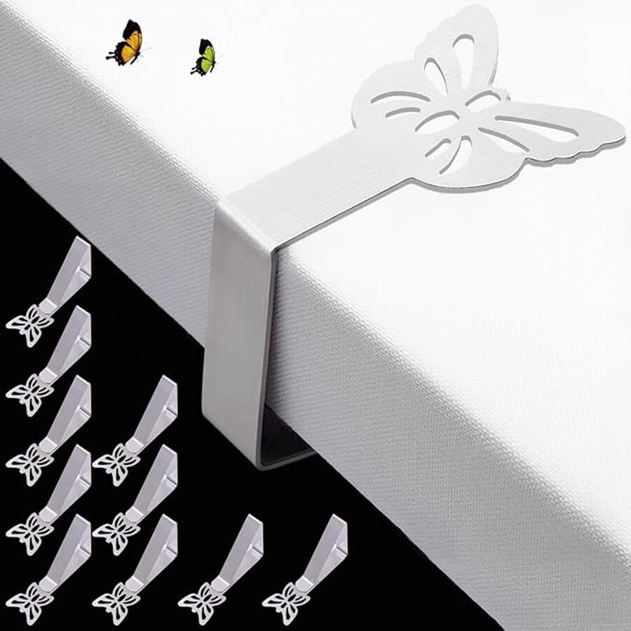 Daity 10-pack vlindertafelkleedklemmen roestvrijstalen tafelkleedklemmen voor dikke tafels tuintafels eettafels familietafels tafelkleedklemmen voor buiten