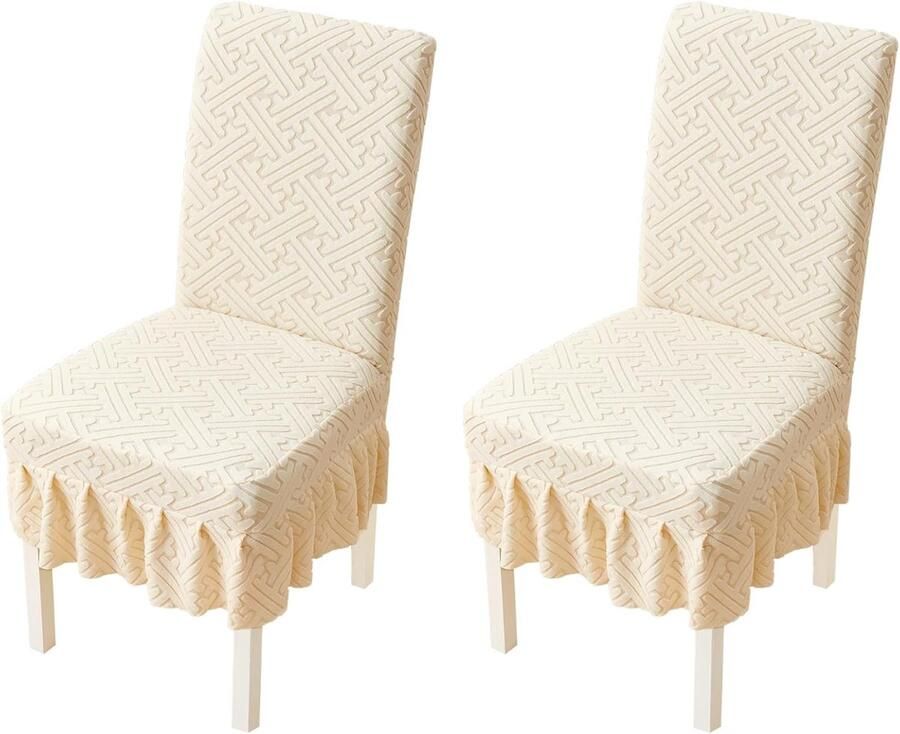 Daity 2-delige eetkamerstoelhoezenset stretchstoelhoes met rok wasbare stretchstoelhoes voor eetkamer restaurant feestzaal gebroken wit