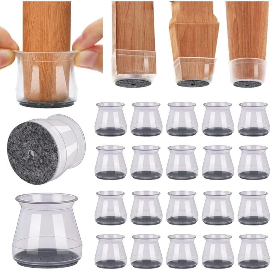 Daity 20-pack Stoelpootbeschermers voor hardhouten vloeren transparant (15 16~1-5 16 32*32mm)