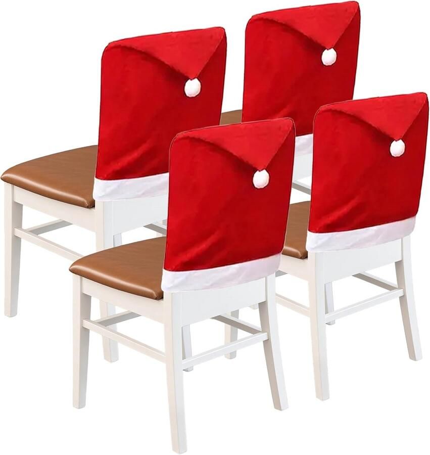 Daity 4-pack rode kerstmuts stoelhoezen 25x20 inch perfect voor feesttafels en woondecoratie