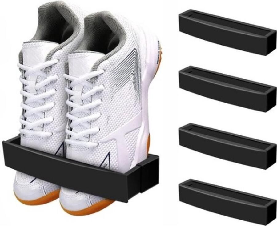 Daity 4-pack schoenenrekken voor over de deur geen boren nodig zelfklevende verstelbare schoenenorganizer ruimtebesparend opbergsysteem voor kledingkasten zwart