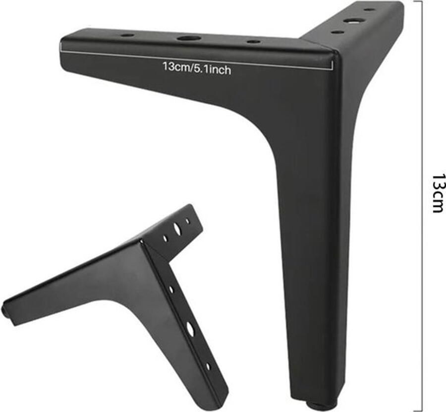 Daity 4-pack zware metalen driehoekige meubelpoten 13 cm tafelpoten met schroeven antislip vloerbeschermers matzwarte industriële vervangingsonderdelen