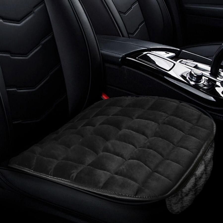 Daity Autostoelkussen zacht pluche bestuurdersstoelkussen met opbergvak antislip vlakke rubberen onderkant universele stoelbeschermer voor vrachtwagens auto's SUV's thuis op kantoor en stoelen (zwart)