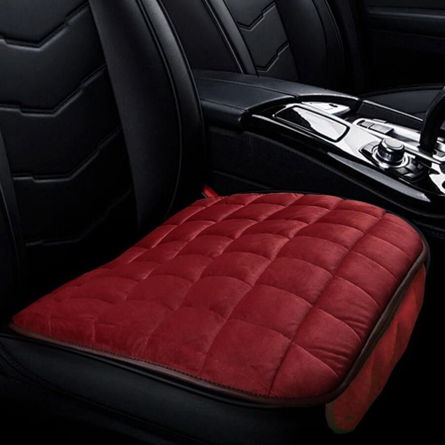 Daity Autostoelkussen zacht pluche bestuurdersstoelkussen met opbergvak antislip vlakke rubberen onderkant universele stoelbeschermer voor vrachtwagens auto's SUV's thuis op kantoor en stoelen (rood)