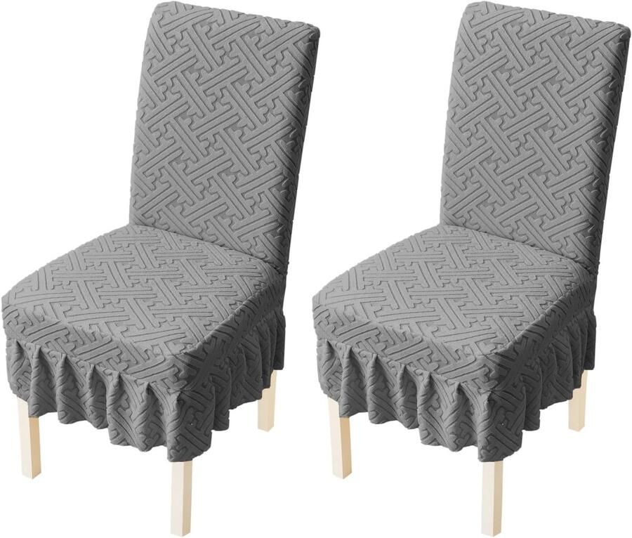 Daity Eetkamerstoelhoezen 2-delige set stretch stoelhoezen met rok wasbare stretch stoelhoezen voor eetkamers restaurants feestzalen grijs
