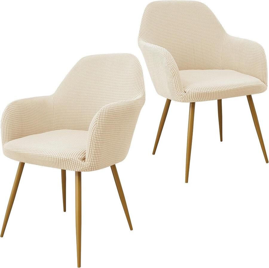 Daity Eetkamerstoelhoezen decoratieve stoelhoezen moderne stoelhoezen met gebogen rugleuning decoratieve fauteuilhoezen met gebogen rugleuning voor woonkamers (set van 2 gebroken wit)