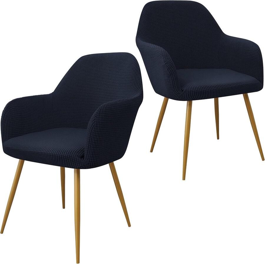 Daity Eetkamerstoelhoezen decoratieve stoelhoezen moderne stoelhoezen met gebogen rugleuning decoratieve fauteuilhoezen met gebogen rugleuning voor de woonkamer (set van 2 donkerblauw)