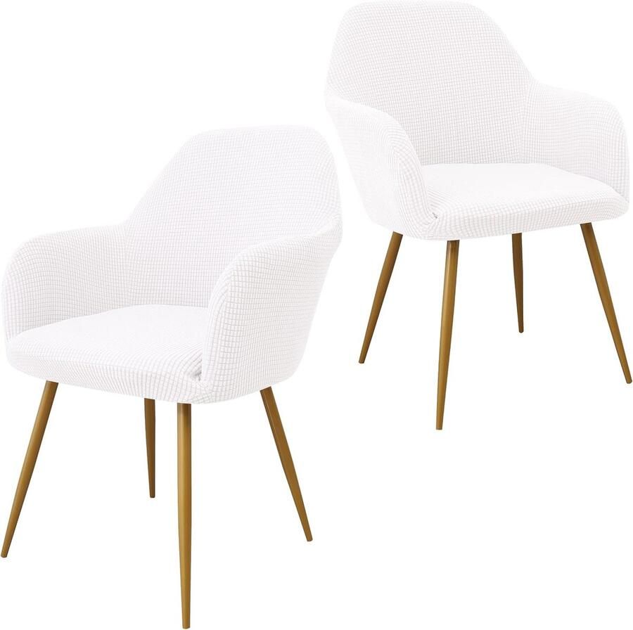 Daity Eetkamerstoelhoezen decoratieve stoelhoezen moderne stoelhoezen met gebogen rugleuning decoratieve fauteuilhoezen met gebogen rugleuning voor de woonkamer (set van 2 wit)