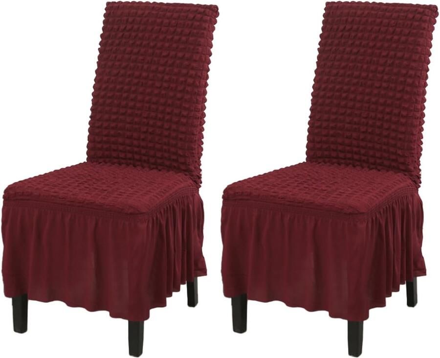 Daity Eetkamerstoelhoezen met stretch wasbaar set van 2 afneembare stoelhoezen keukenstoelbeschermers met rok (wijnrood 2-pack)